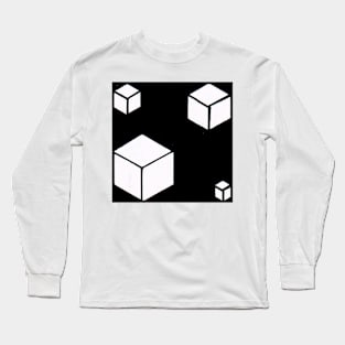 Black and White Cubes Geometric Abstract Acrylic Painting Long Sleeve T-Shirt